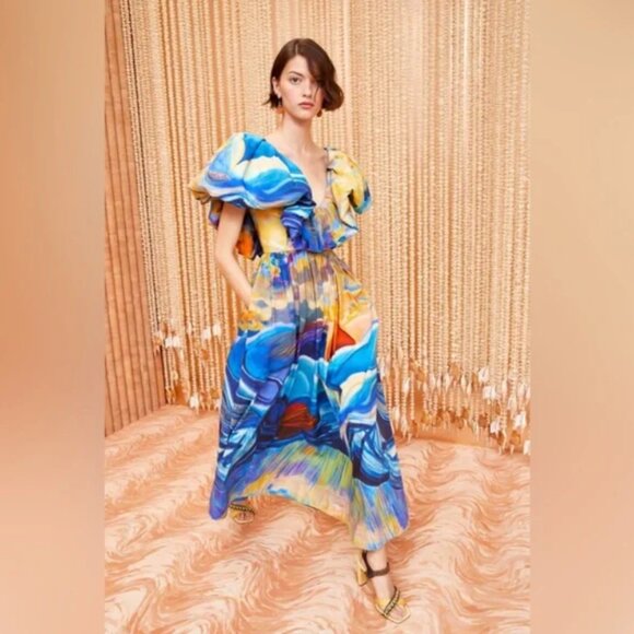 Ulla Johnson Limited Edition Francesca Tuck Art Cotton Poplin Maxi Dress - Picture 1 of 14